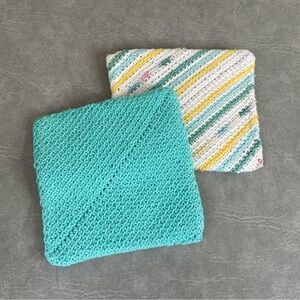 Handmade Knit Potholder Set in Teal and Multicolor
